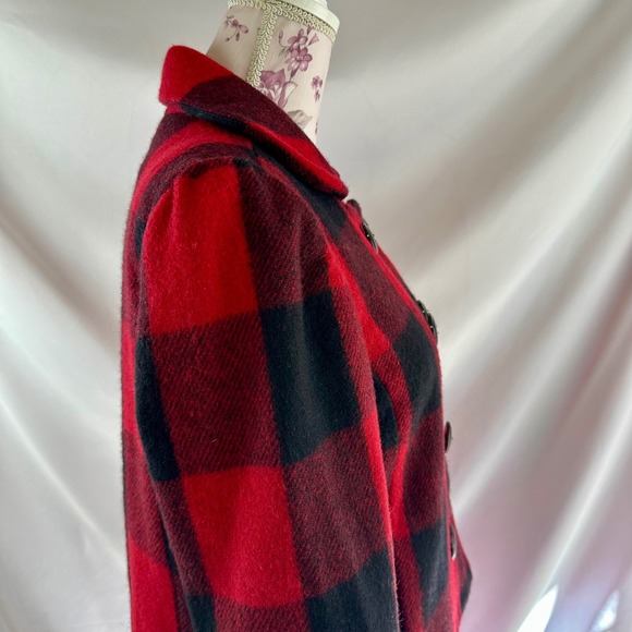 Relativity Red Black Buffalo‎ Plaid Wool Blend Peacoat Jacket PM Petite Medium - Picture 12 of 17